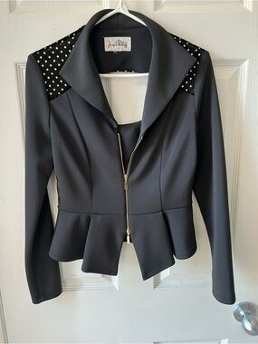 Joseph Ribkoff Black Peplum Jacket with Gold Stud Accents